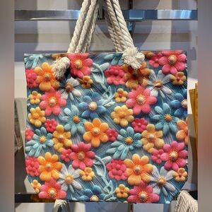 NEW Floral Multicolor Tote Bag with Rope Handles